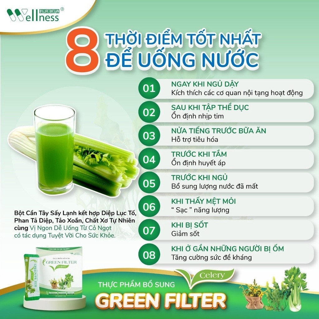 Combo 2 hộp TPBS bột Cần tây diệp lục Green Filter Celery Nutriway - Tặng 1 hộp TPBVSK Cherry Extract Vitamin c 10 gói