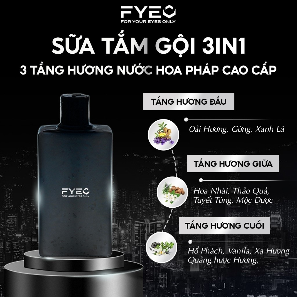 Sữa tắm gội nam combo 3 in 1 FYEO Nutriway- Hương nước hoa Pháp cao cấp chính hãng với 3 tầng hương
