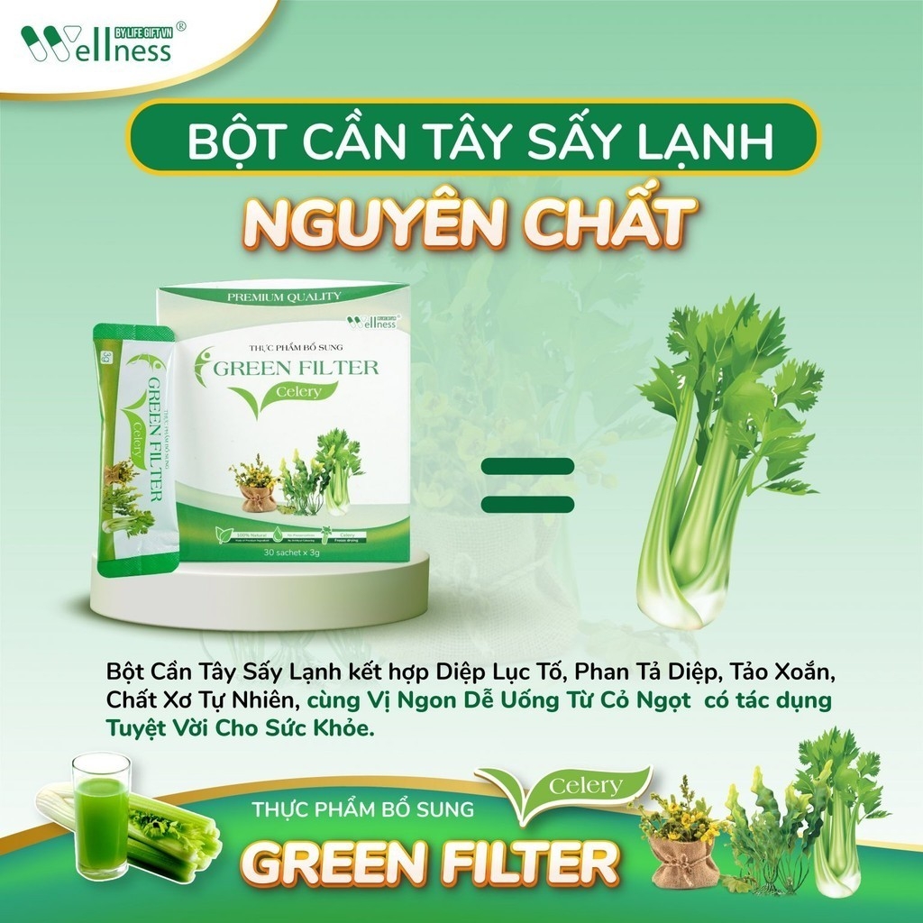 Combo 2 hộp TPBS bột Cần tây diệp lục Green Filter Celery Nutriway - Tặng 1 hộp TPBVSK Cherry Extract Vitamin c 10 gói
