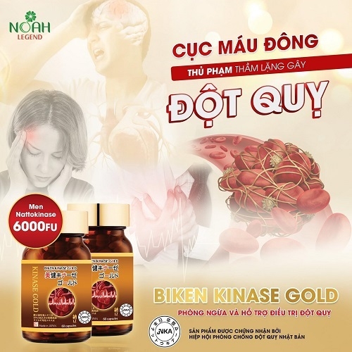 Viên uống phòng ngừa và hỗ trợ điều trị đột quỵ Nhật Bản Biken Kinase Gold 60 viên Noah Legend x Nutriway