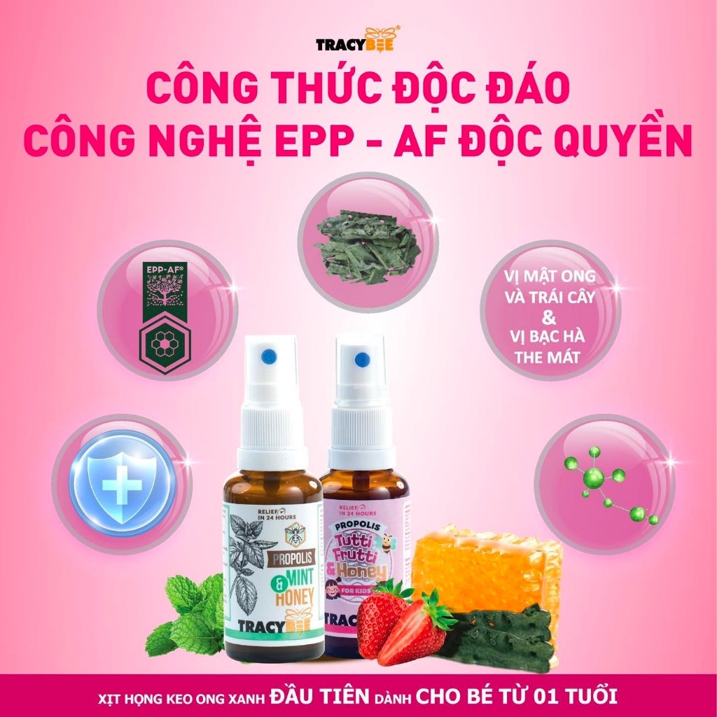 Thực phẩm bảo vệ sức khỏe: Keo ong Propolis Tutti Frutti & Honey for Kids Tracybee (vị trái cây 30ml)