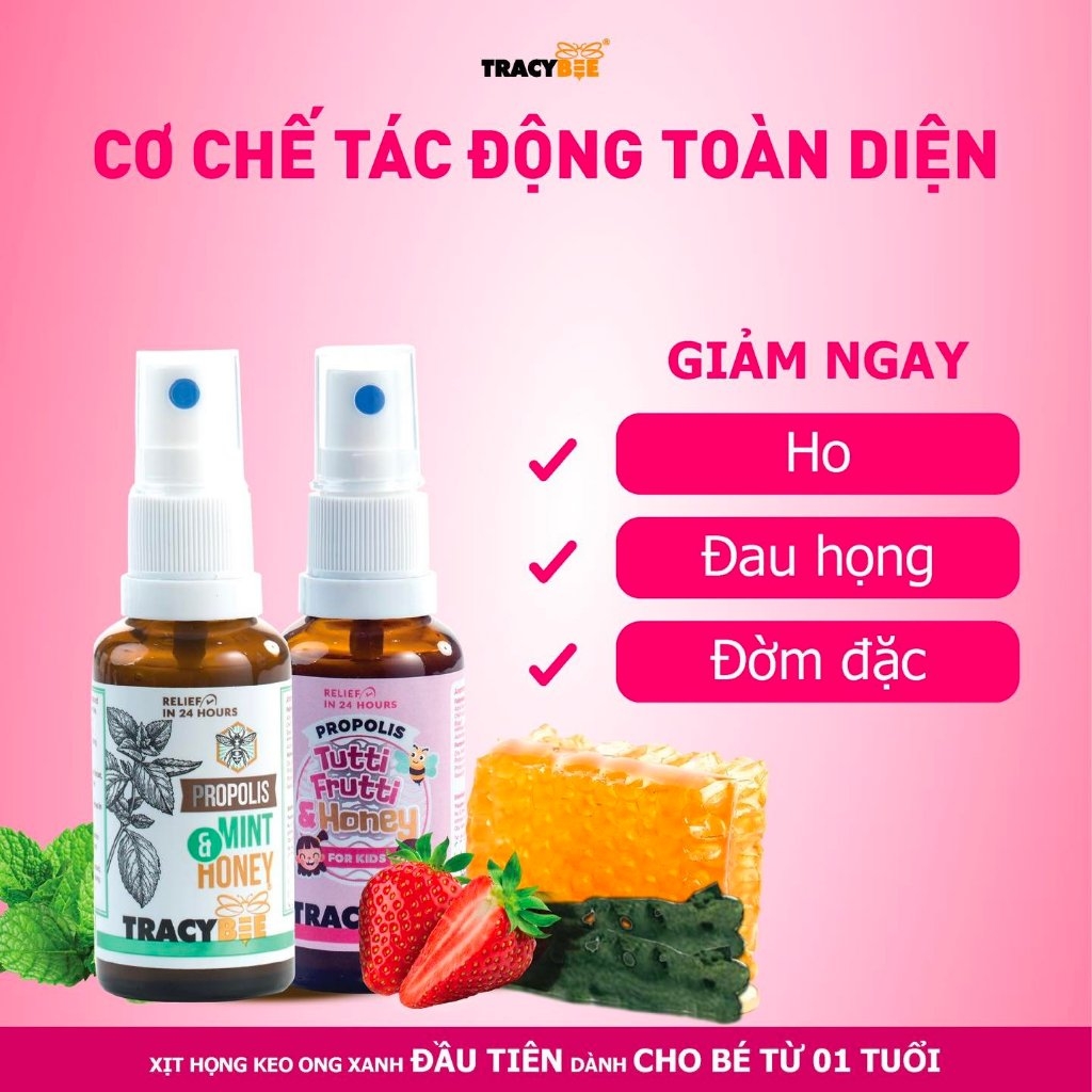 Thực phẩm bảo vệ sức khỏe: Keo ong Propolis Tutti Frutti & Honey for Kids Tracybee (vị trái cây 30ml)