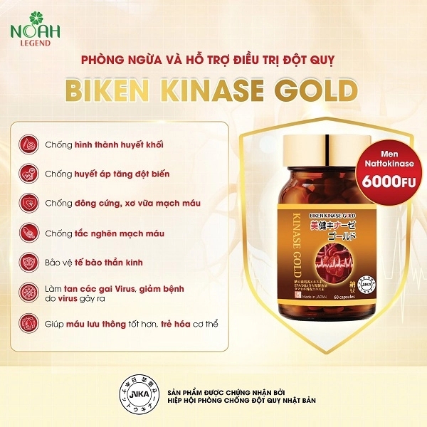 Viên uống phòng ngừa và hỗ trợ điều trị đột quỵ Nhật Bản Biken Kinase Gold 60 viên Noah Legend x Nutriway