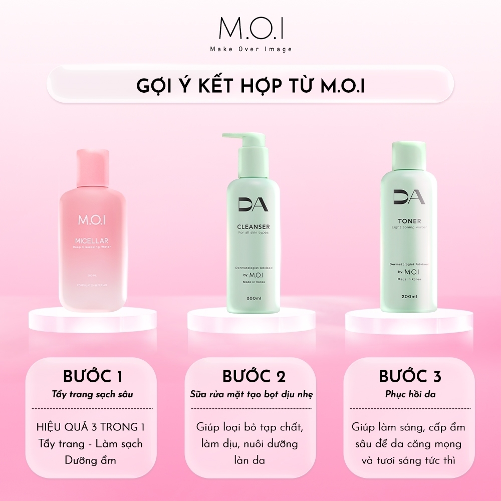Bộ đôi chăm sóc da DA BY M.O.I Sữa rửa mặt 200ml và Nước cân bằng 200ml làm sáng, cấp ẩm sâu