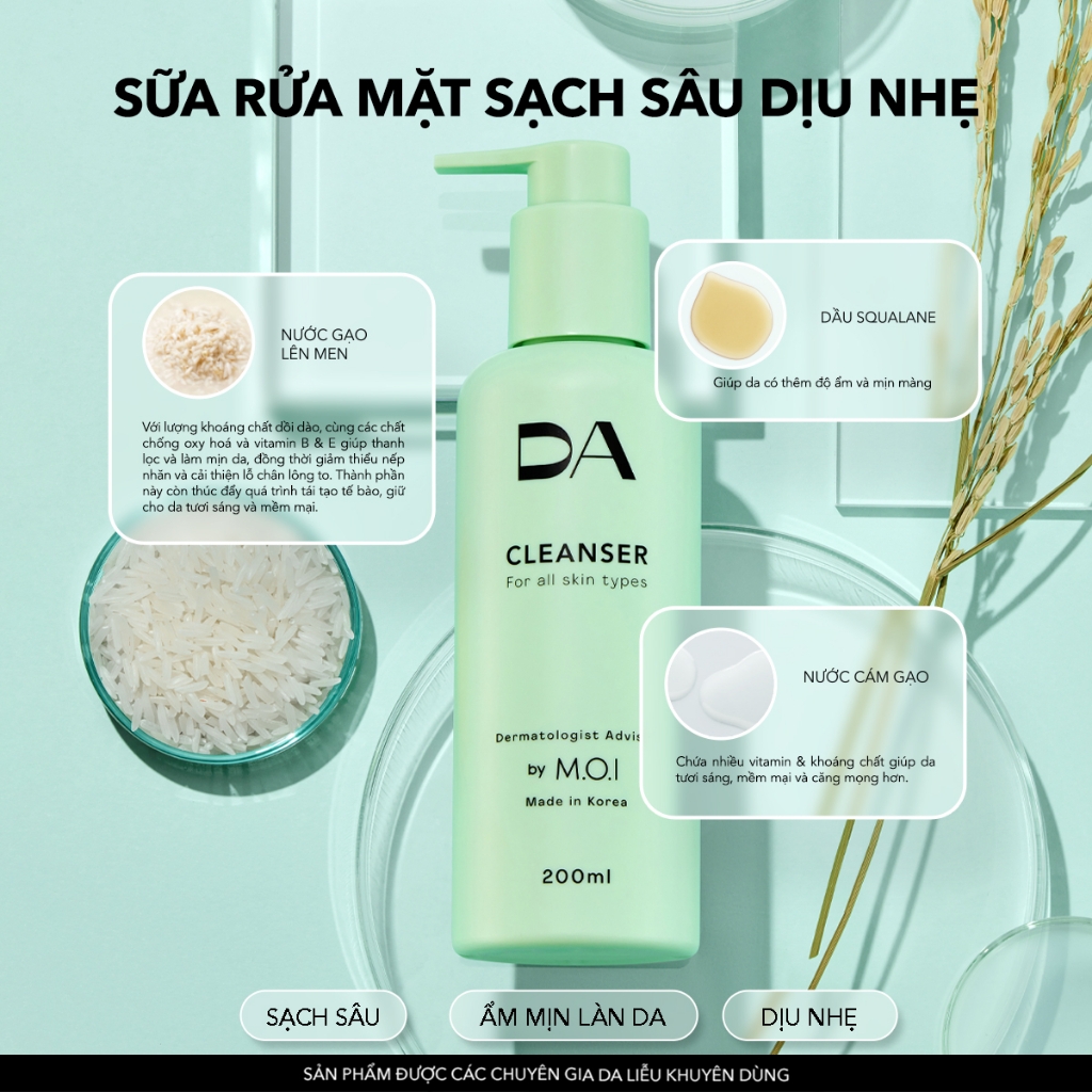 Bộ đôi chăm sóc da DA BY M.O.I Sữa rửa mặt 200ml và Nước cân bằng 200ml làm sáng, cấp ẩm sâu