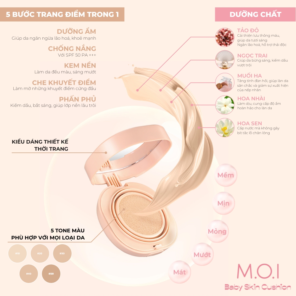Bộ đôi M.O.I Phấn nước Baby Skin Cushion và Phấn phủ Baby Skin Powder