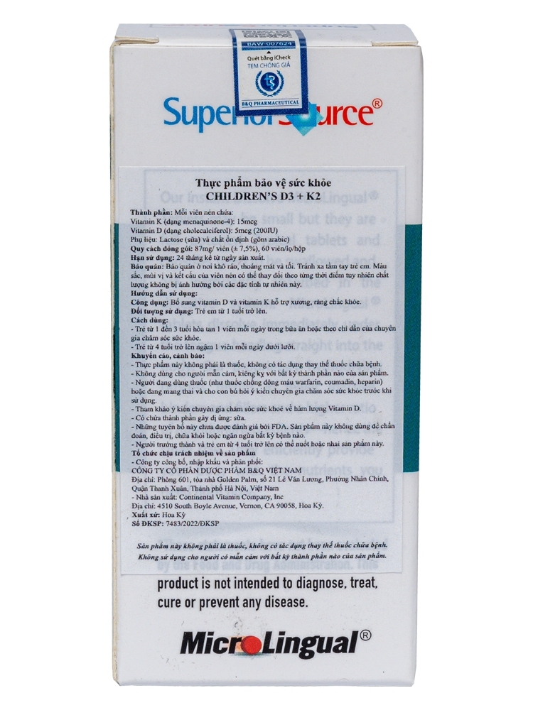 Thực phẩm bảo vệ sức khỏe CHILDREN’S D3 + K2