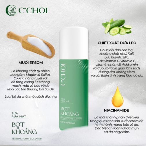 Sữa Rửa Mặt Bọt Khoáng Mineral Foam Cleanser C'Choi Nutriway