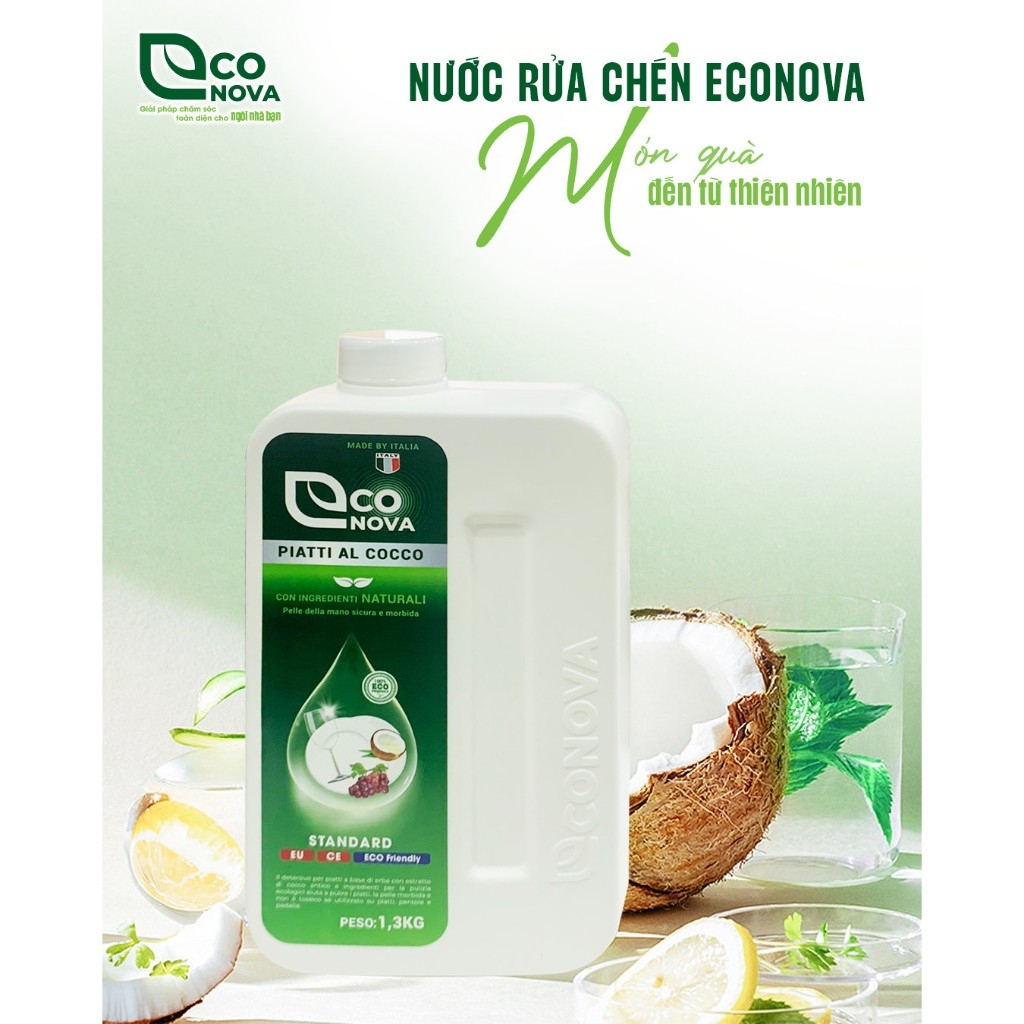 Nước rửa chén thảo mộc dừa già - Econova Piatti Al Cocco