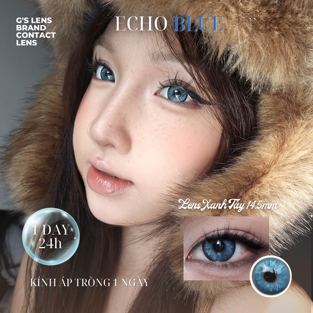 Kính áp tròng 1 ngày ECHO BLUE màu xanh dương sáng tây giãn tròng to GTRENDY - Realcon Color 50