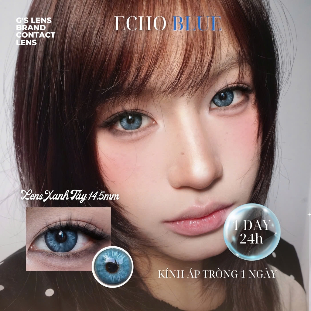 Kính áp tròng 1 ngày ECHO BLUE màu xanh dương sáng tây giãn tròng to GTRENDY - Realcon Color 50