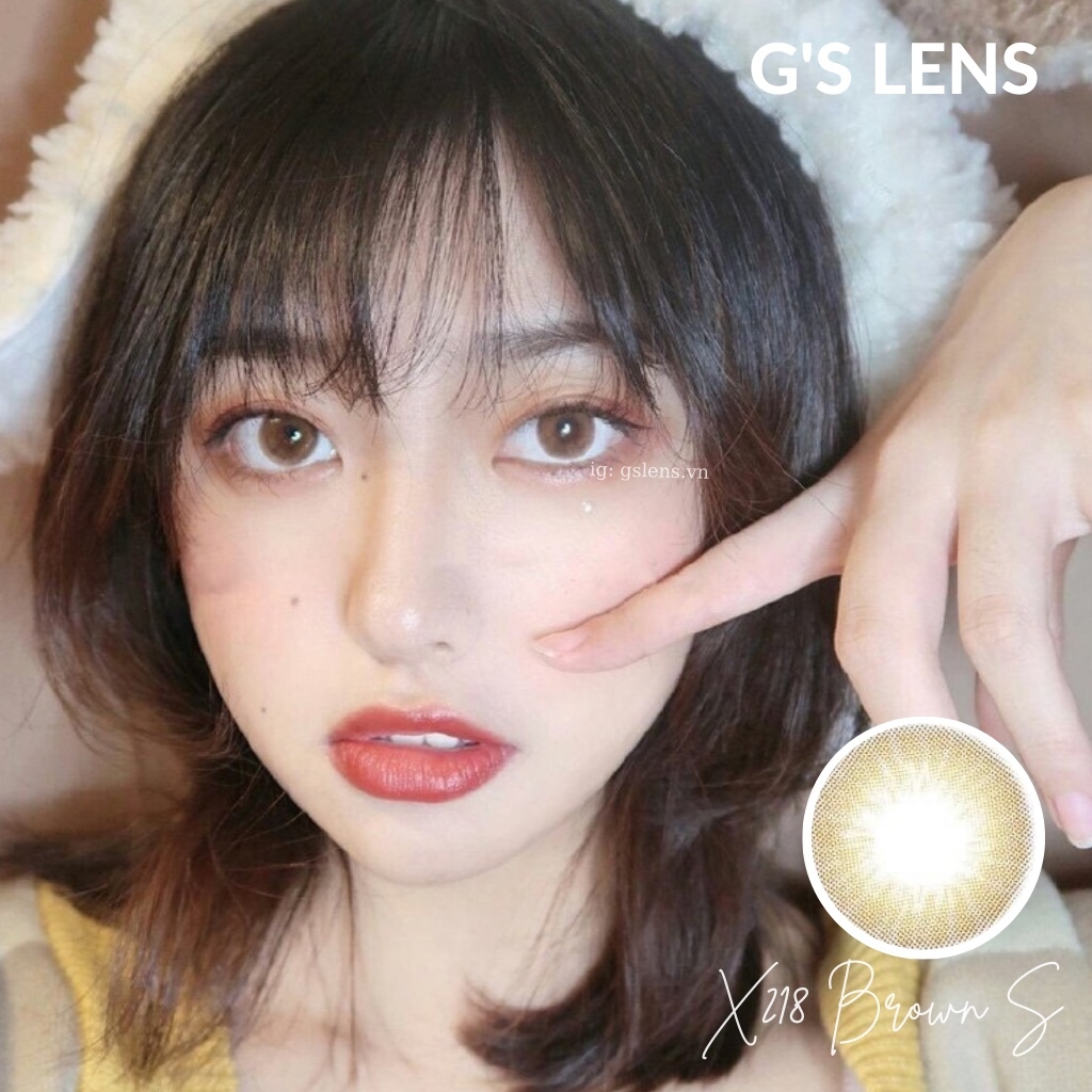 Lens Mắt Kính Áp Tròng Nâu Rêu Tự Nhiên Giãn Ít Size S 14.2mm Có 0 Đến 6 Độ Cận X218 Brown
