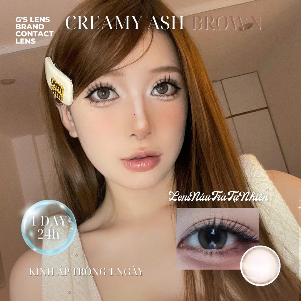 Kính áp tròng 1 ngày CREAMY ASH BROWN tự nhiên giãn tròng nhỏ GTRENDY - Reaclcon Color 50
