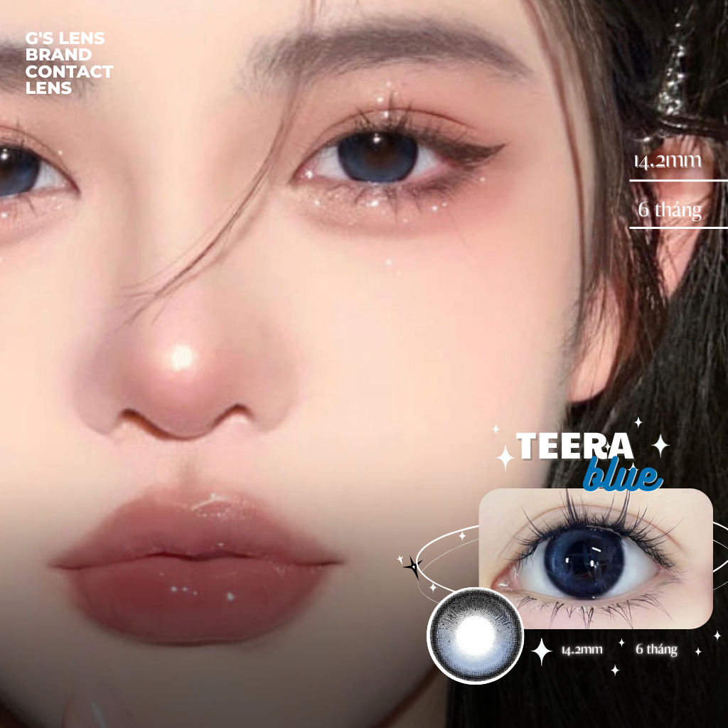 Kính áp tròng 6 tháng TEERA BLUE màu xanh dương tự nhiên giãn tròng nhỏ GTRENDY - MC38