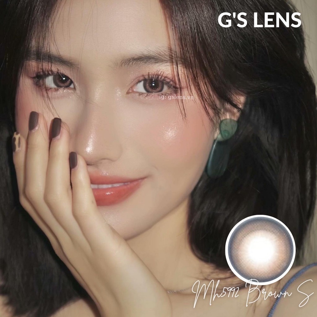 Lens Mắt Kính Áp Tròng Nâu Xanh Siêu Xinh Giãn Nhẹ Size S 14.2mm Có 0 Đến 6 Độ Cận MH5992 Brown G'S LENS