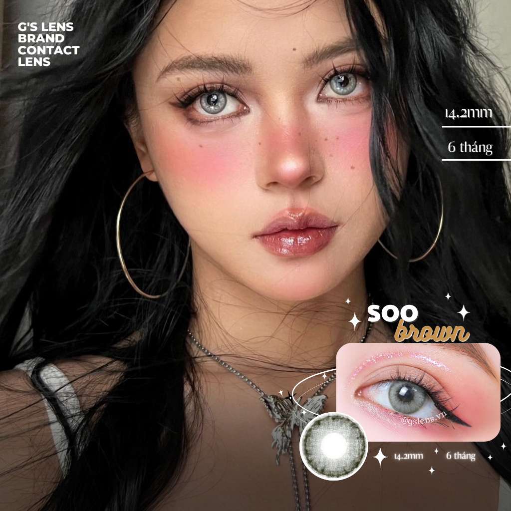 Kính áp tròng 6 tháng SOO BROWN màu nâu rêu sáng tây giãn tròng nhỏ GTRENDY - MC38