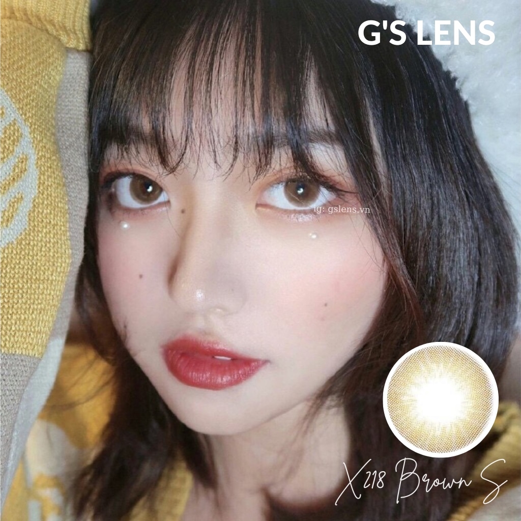 Lens Mắt Kính Áp Tròng Nâu Rêu Tự Nhiên Giãn Ít Size S 14.2mm Có 0 Đến 6 Độ Cận X218 Brown