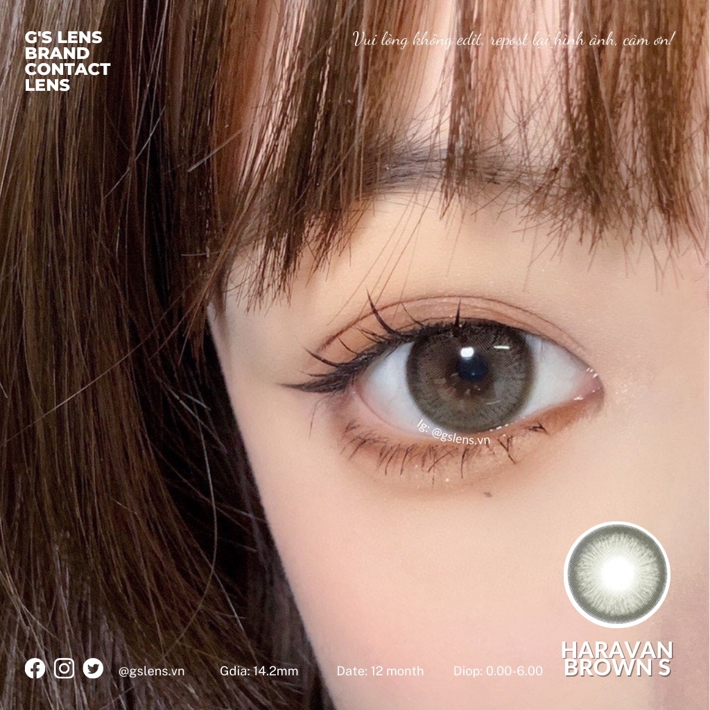Lens Mắt Kính Áp Tròng Nâu Rêu Tự Nhiên Haravan Brown Giãn Ít Có Từ 0 Đến 7 Độ Lệch Độ Size S 14.2mm