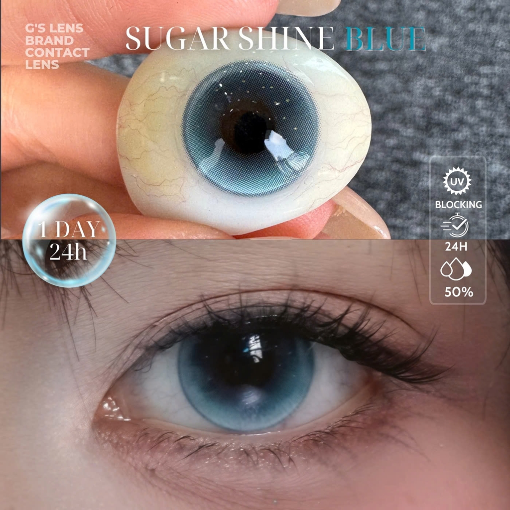 Kính áp tròng 1 ngày SUGAR SHINE BLUE màu xanh dương sáng tây giãn tròng nhỏ GTRENDY