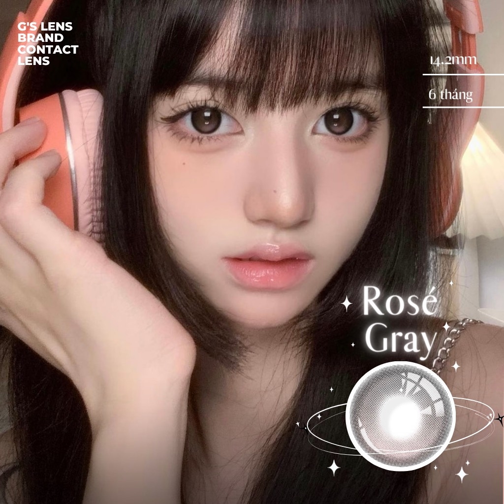 Kính áp tròng 6 tháng ROSE GRAY màu xám hồng sáng tây giãn tròng nhỏ GTRENDY -