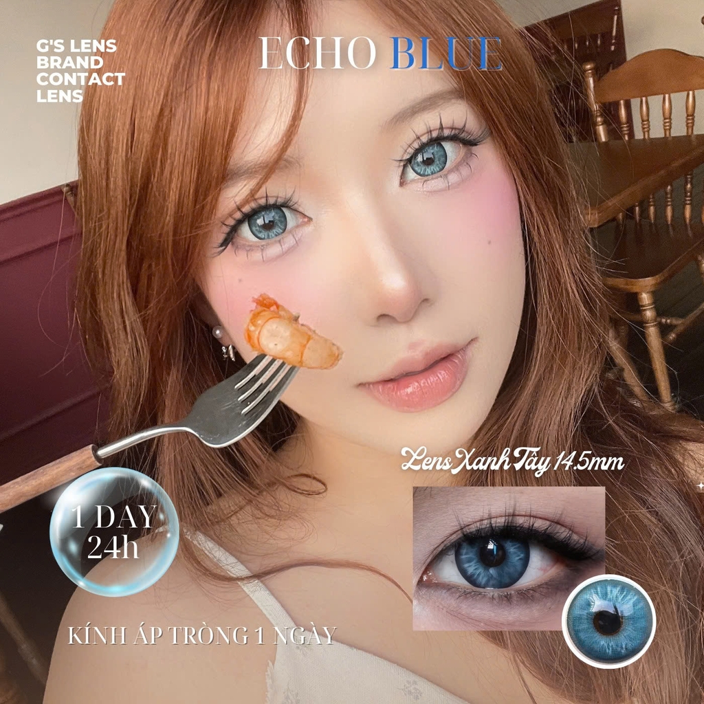 Kính áp tròng 1 ngày ECHO BLUE màu xanh dương sáng tây giãn tròng to GTRENDY - Realcon Color 50