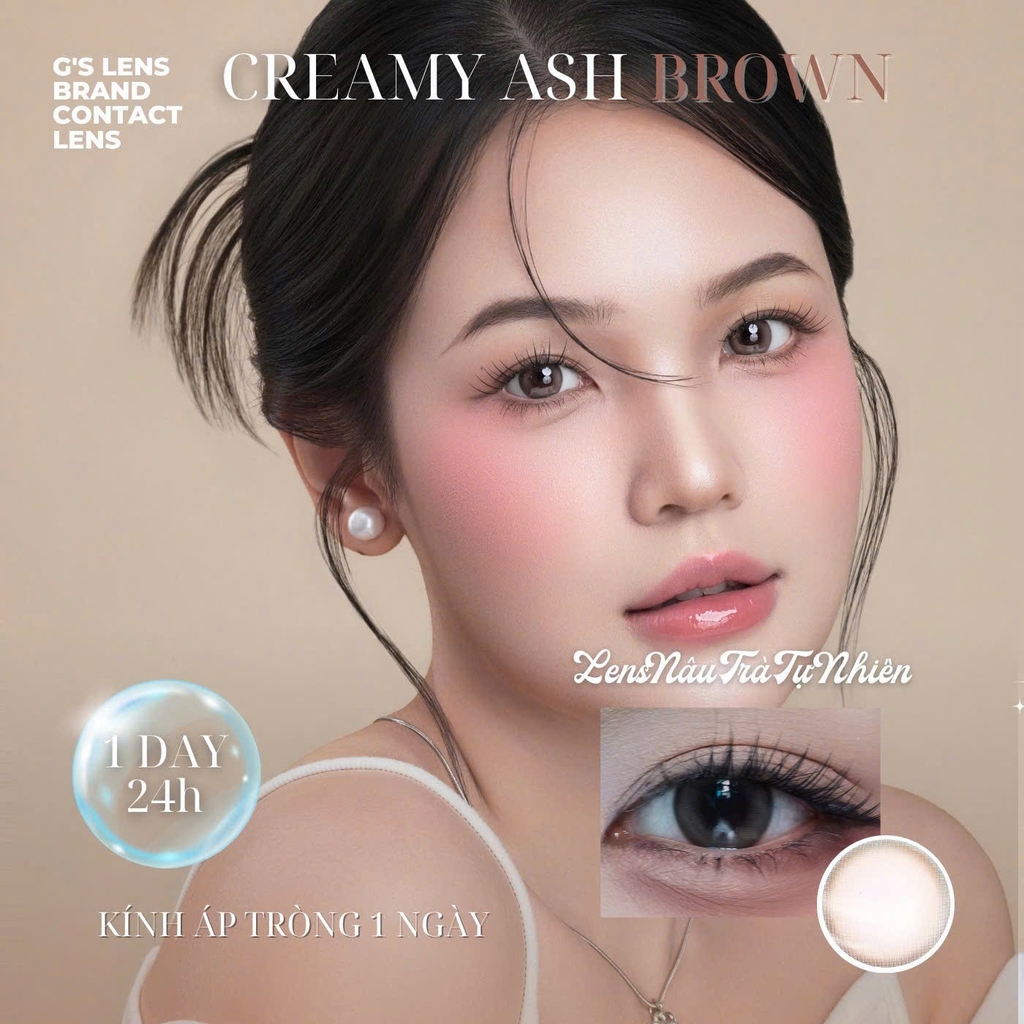 Kính áp tròng 1 ngày CREAMY ASH BROWN tự nhiên giãn tròng nhỏ GTRENDY - Reaclcon Color 50