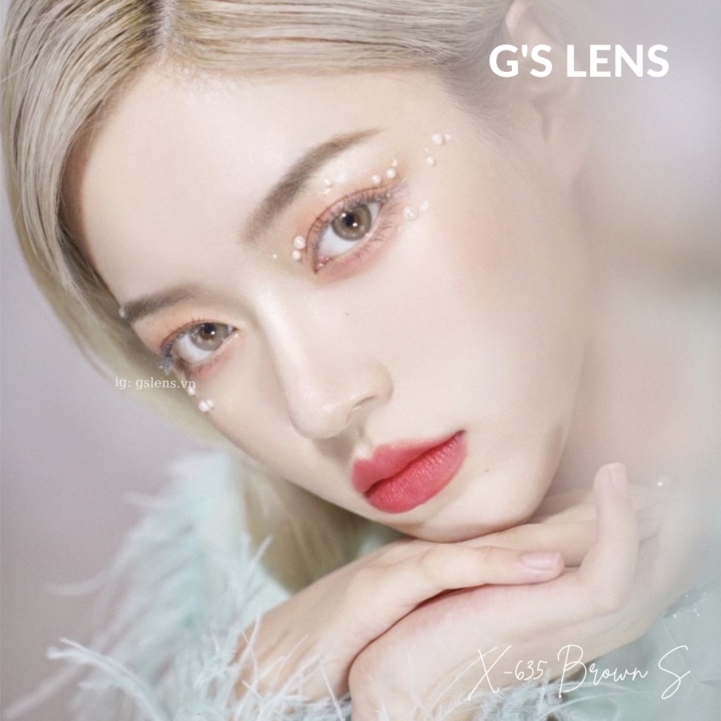 Kính Áp Tròng Lens Mắt Nâu Sáng Trái Tim Hot Douyin Size S Có 0 Đến 6 Độ Lệch Độ X-635 Brown
