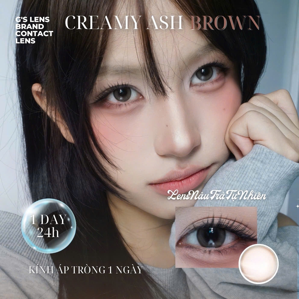 Kính áp tròng 1 ngày CREAMY ASH BROWN tự nhiên giãn tròng nhỏ GTRENDY - Reaclcon Color 50
