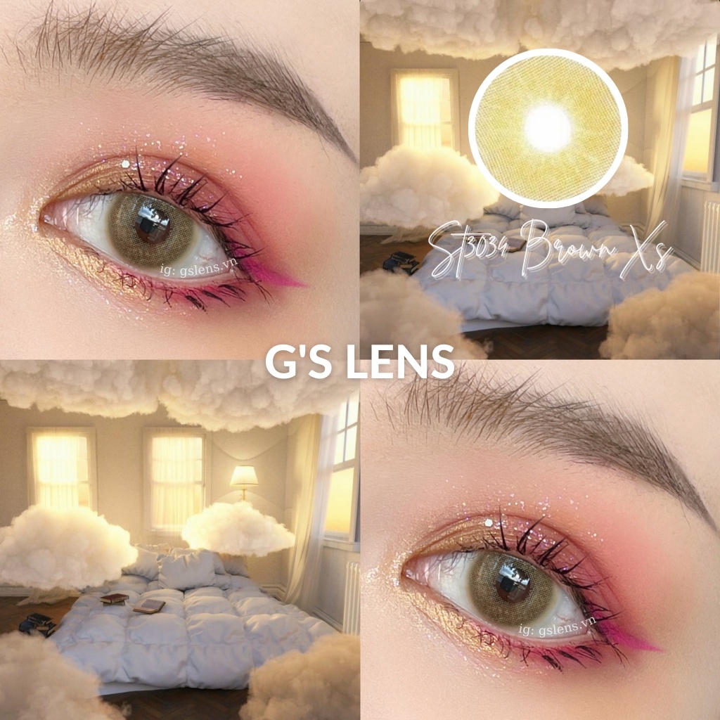 Kính Áp Tròng Lens Nâu Tây Sáng Siêu Đẹp Không Giãn Size Xs 14mm Có 0 Đến 6 Độ Lệch Độ ST3034 Brown Xs
