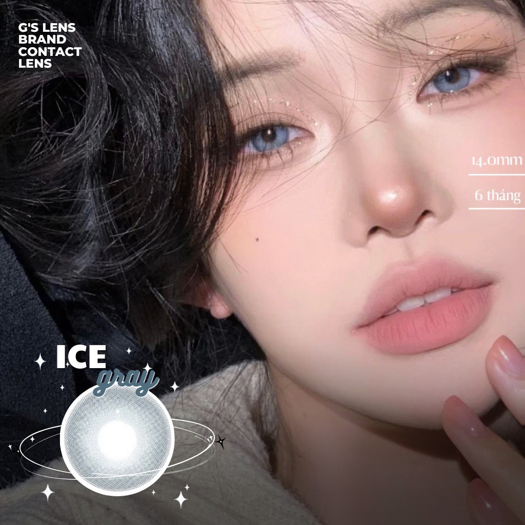 Kính áp tròng 6 tháng ICE -FROZEN BLUE màu xanh dương sáng tây không giãn tròng GTRENDY