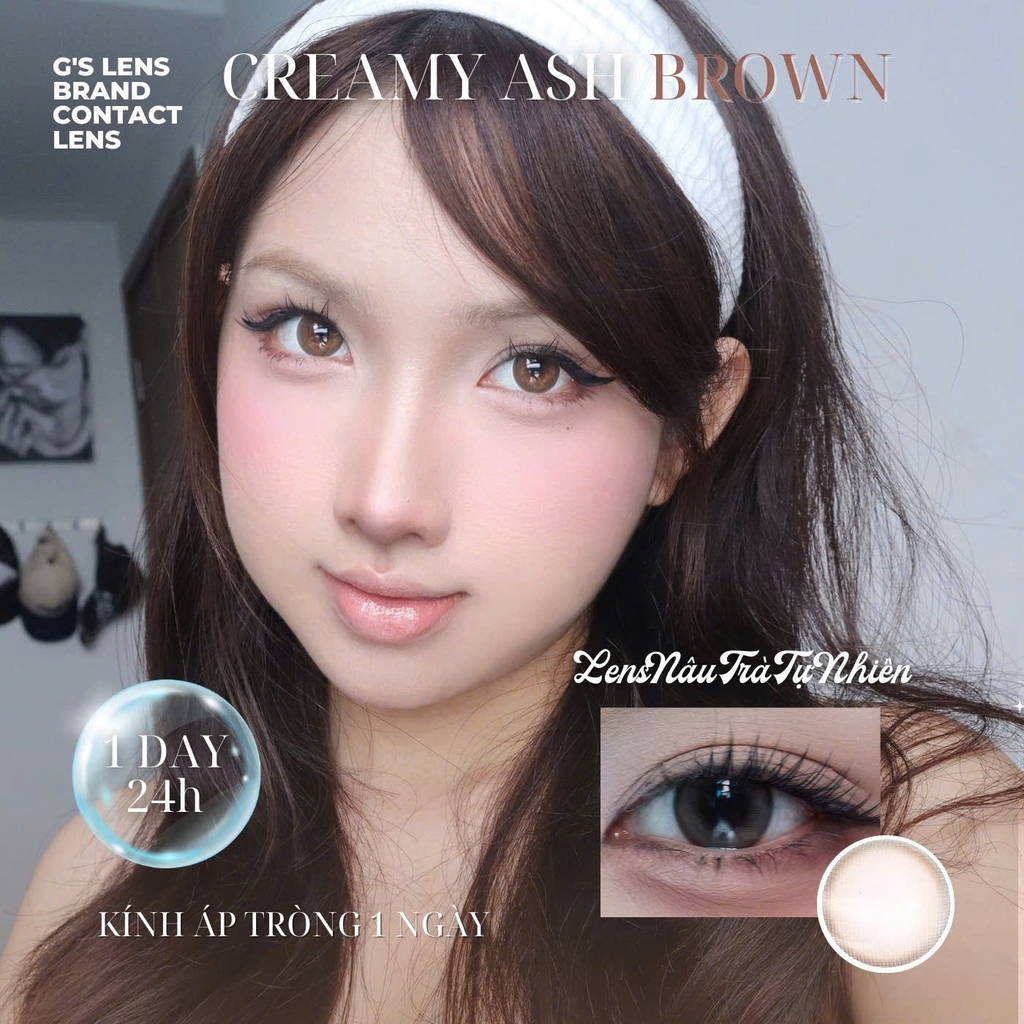 Kính áp tròng 1 ngày CREAMY ASH BROWN tự nhiên giãn tròng nhỏ GTRENDY - Reaclcon Color 50