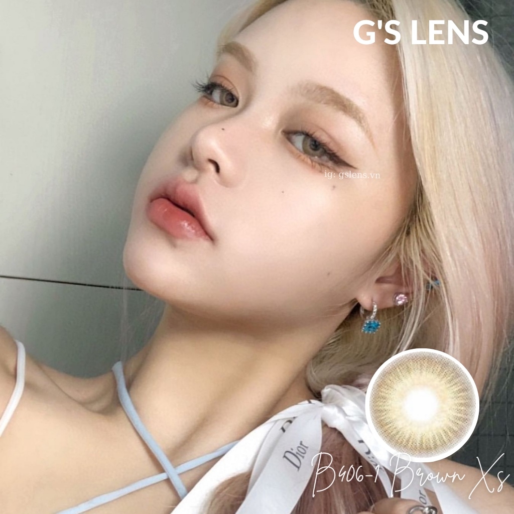 Kính Áp Tròng Lens Nâu Tây Sáng Vân Sóng Size XS 14mm Có 0 Đến 6 Độ Lệch Độ B406 Brown Xs