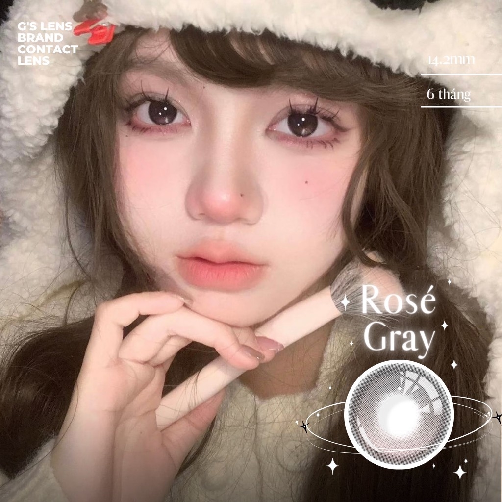 Kính áp tròng 6 tháng ROSE GRAY màu xám hồng sáng tây giãn tròng nhỏ GTRENDY -