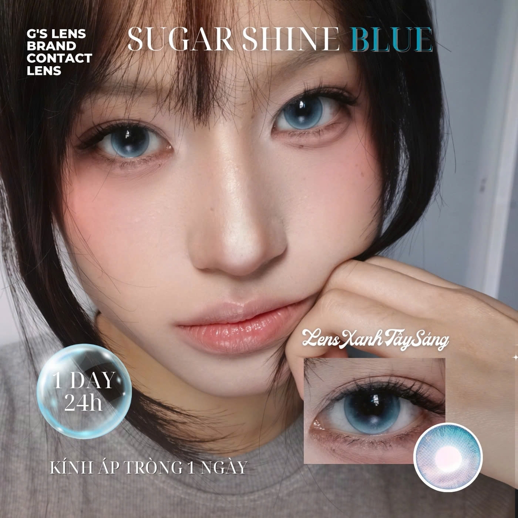 Kính áp tròng 1 ngày SUGAR SHINE BLUE màu xanh dương sáng tây giãn tròng nhỏ GTRENDY