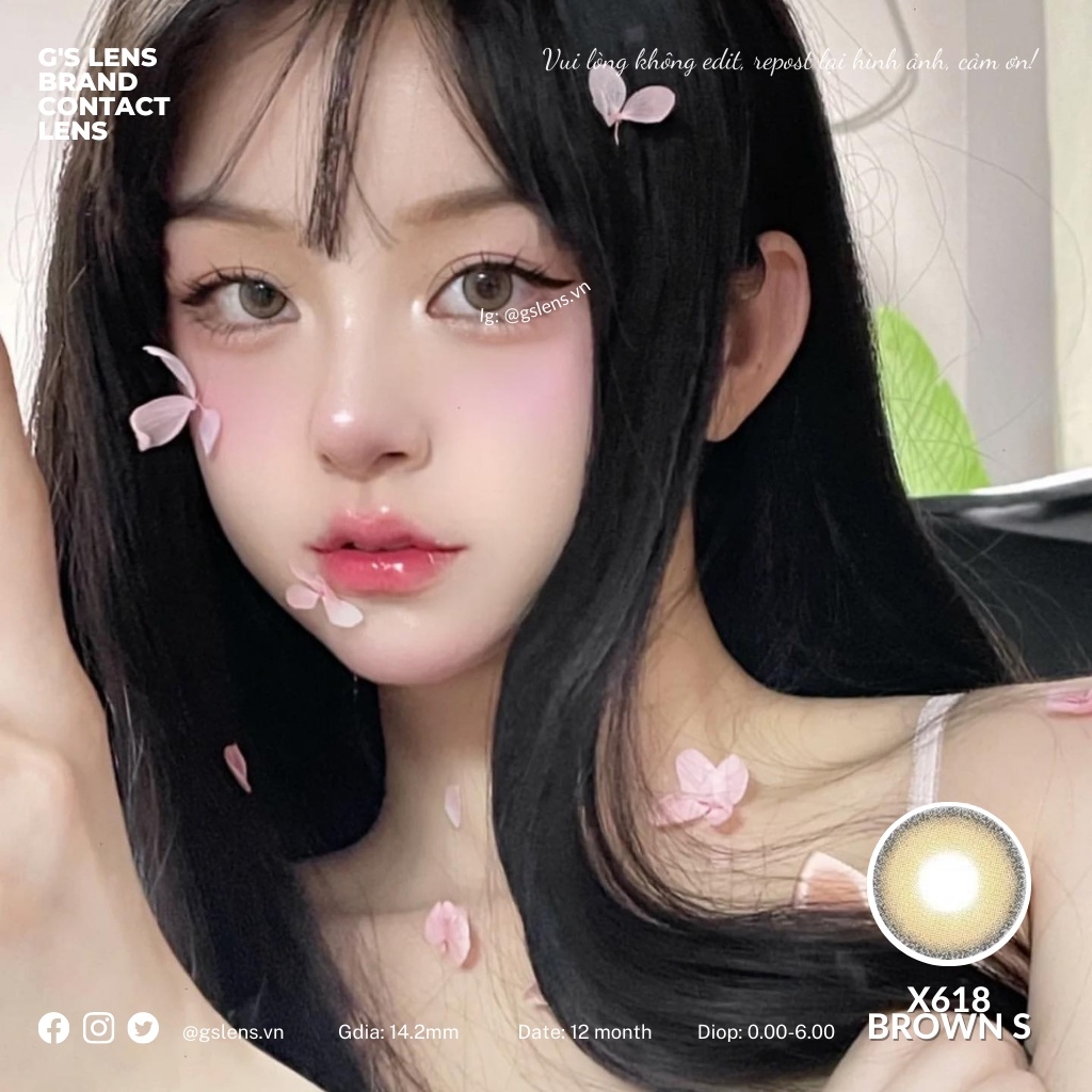 Lens Mắt Kính Áp Tròng Nâu Tây X618 Brown Giãn Ít Có Từ 0 Đến 6 Độ Lệch Độ Size S 14.2mm
