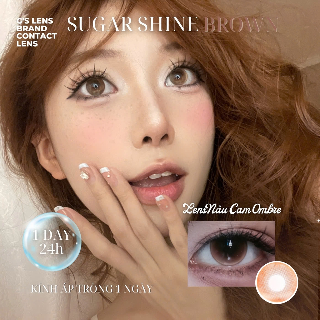 Kính áp tròng 1 ngày SUGAR SHINE BROWN màu nâu sáng tây giãn tròng nhỏ GTRENDY