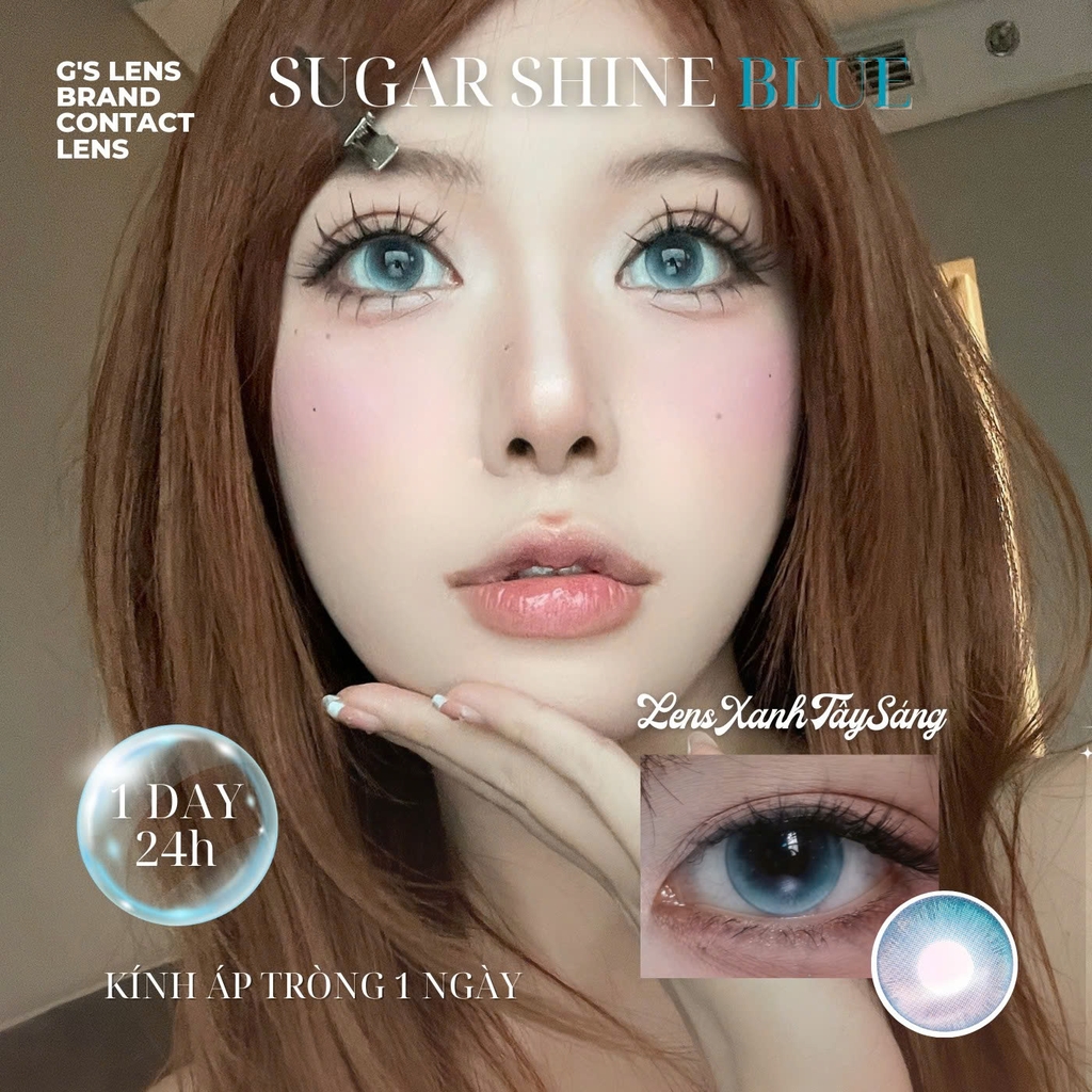Kính áp tròng 1 ngày SUGAR SHINE BLUE màu xanh dương sáng tây giãn tròng nhỏ GTRENDY