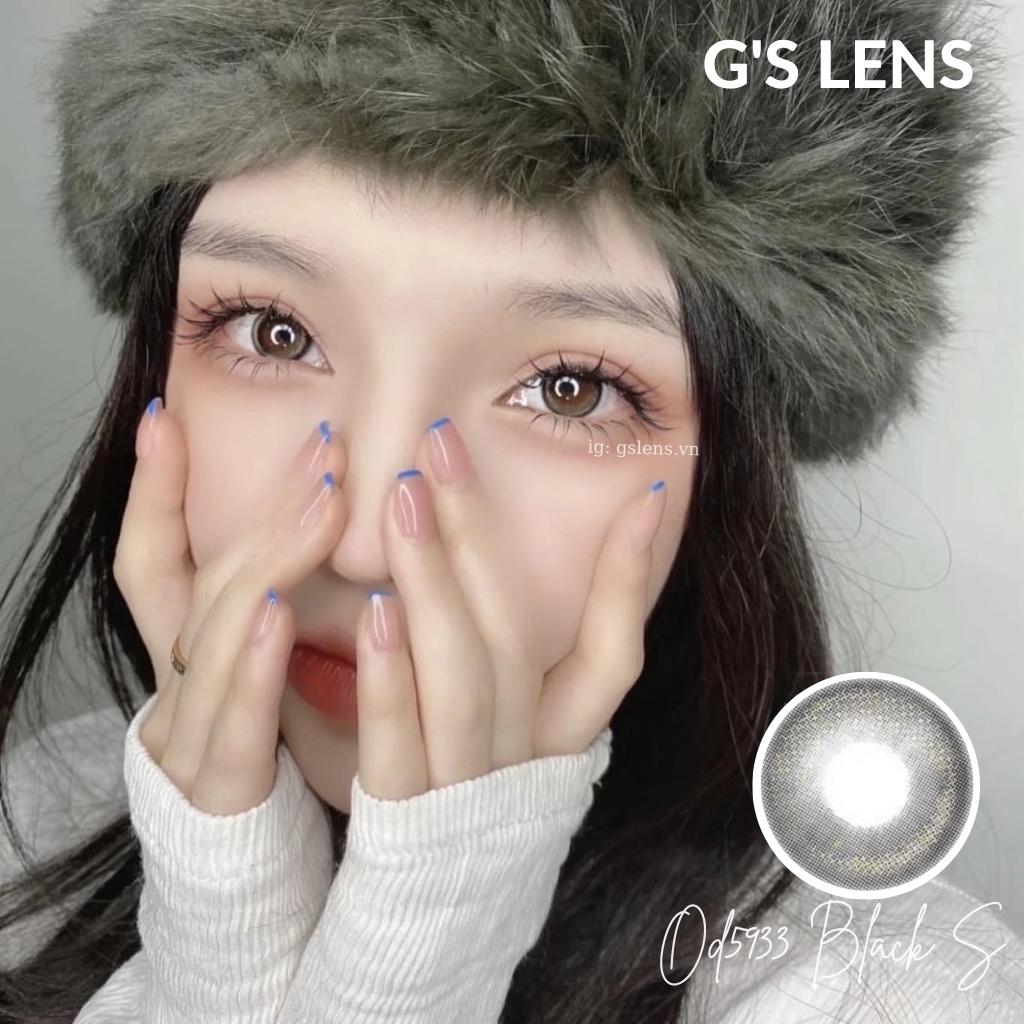 Lens Mắt Kính Áp Tròng Màu Đen Vân Nhũ OD-5933 Lens Black Hot Douyin Size S 14.2mm Có 0 Đến 6 Độ Lệch Độ