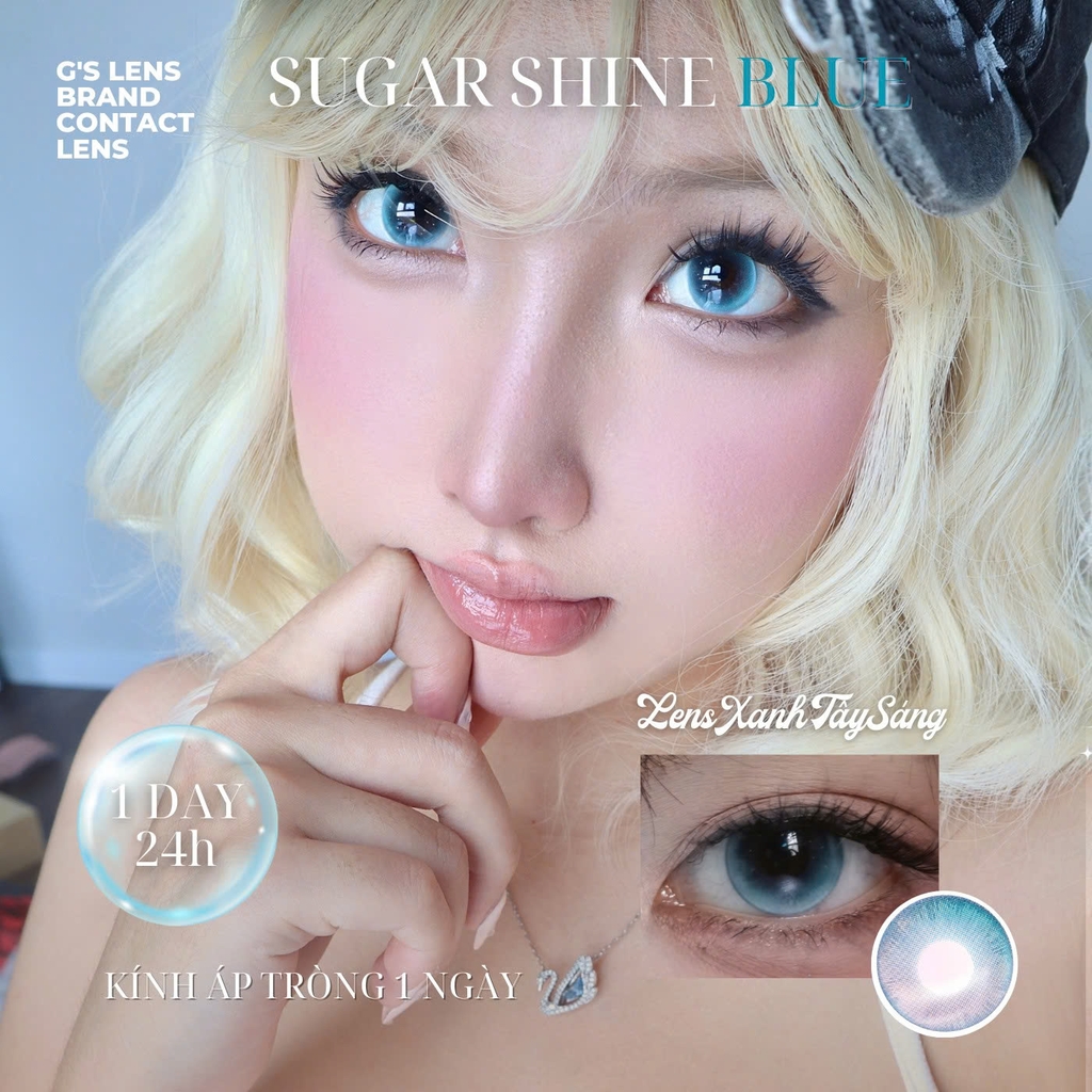 Kính áp tròng 1 ngày SUGAR SHINE BLUE màu xanh dương sáng tây giãn tròng nhỏ GTRENDY