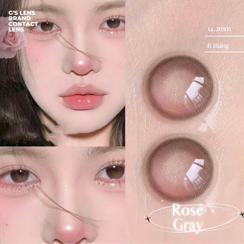 Kính áp tròng 6 tháng ROSE GRAY màu xám hồng sáng tây giãn tròng nhỏ GTRENDY -