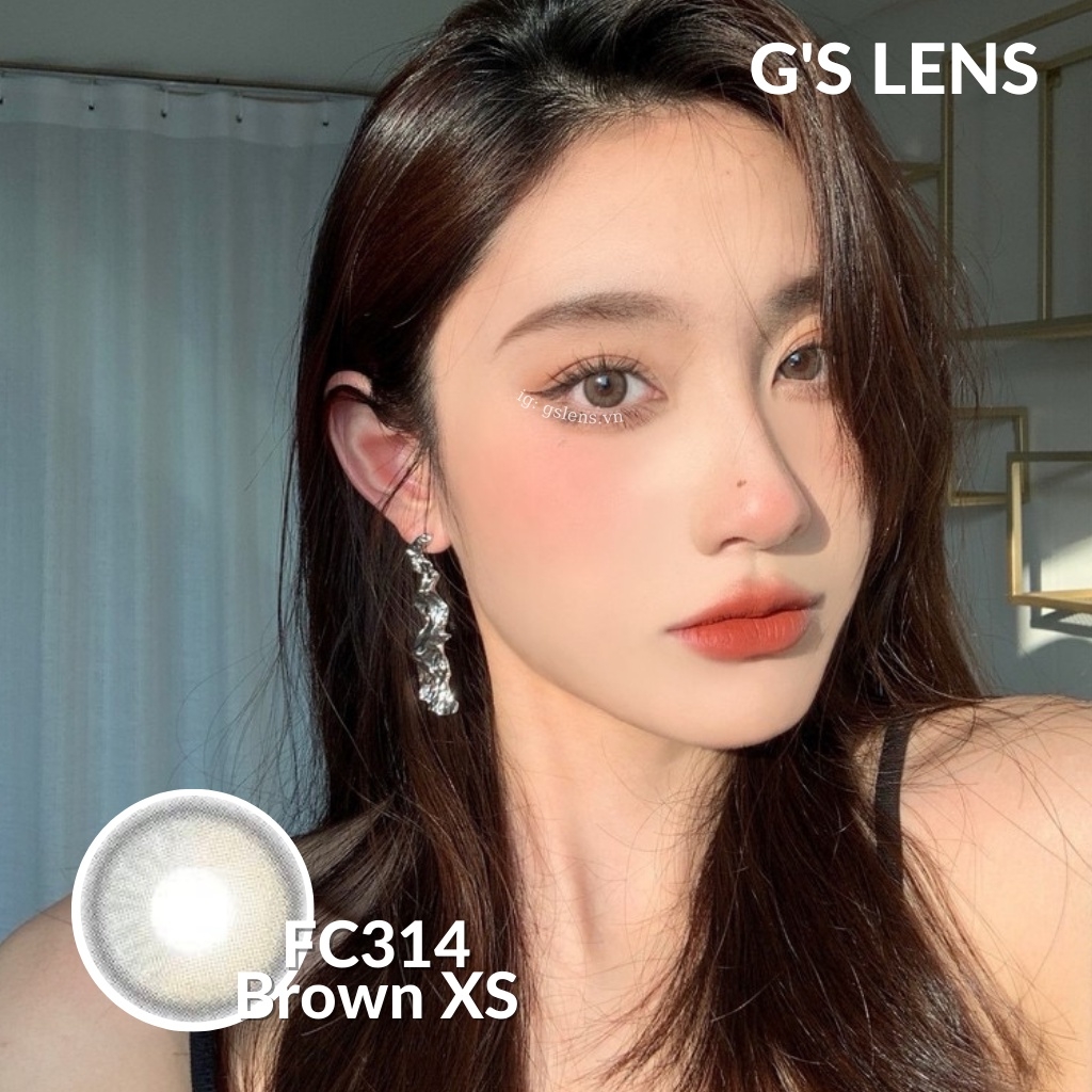 Lens Mắt Kính Áp Tròng Nâu Tự Nhiên Vân Xước Không Giãn Size Xs 14mm Có 0 Đến 7 Độ Cận Lệch Độ FC314 Brown G'S LENS