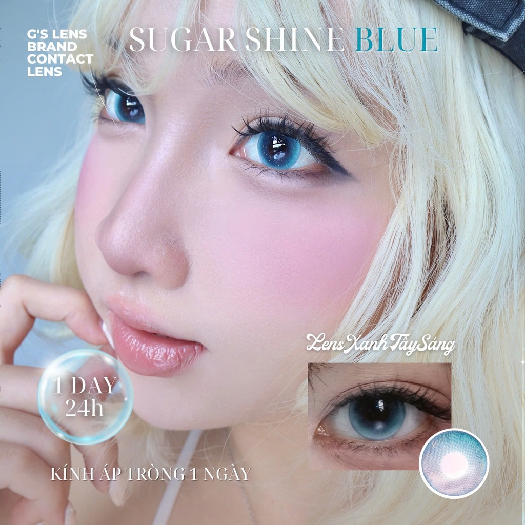 Kính áp tròng 1 ngày SUGAR SHINE BLUE màu xanh dương sáng tây giãn tròng nhỏ GTRENDY