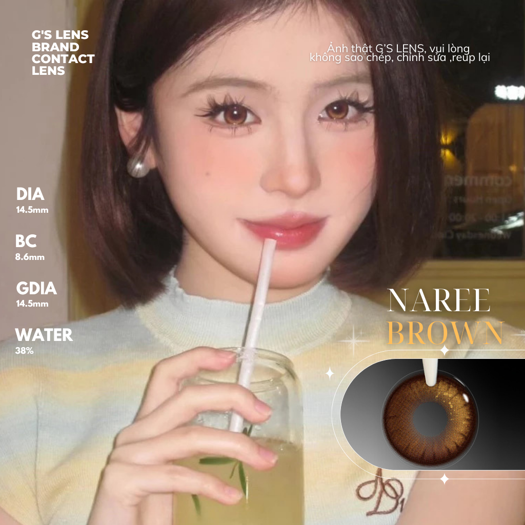Kính áp tròng 6 tháng NAREE BROWN màu nâu sáng tây giãn tròng vừa GTRENDY - MC38