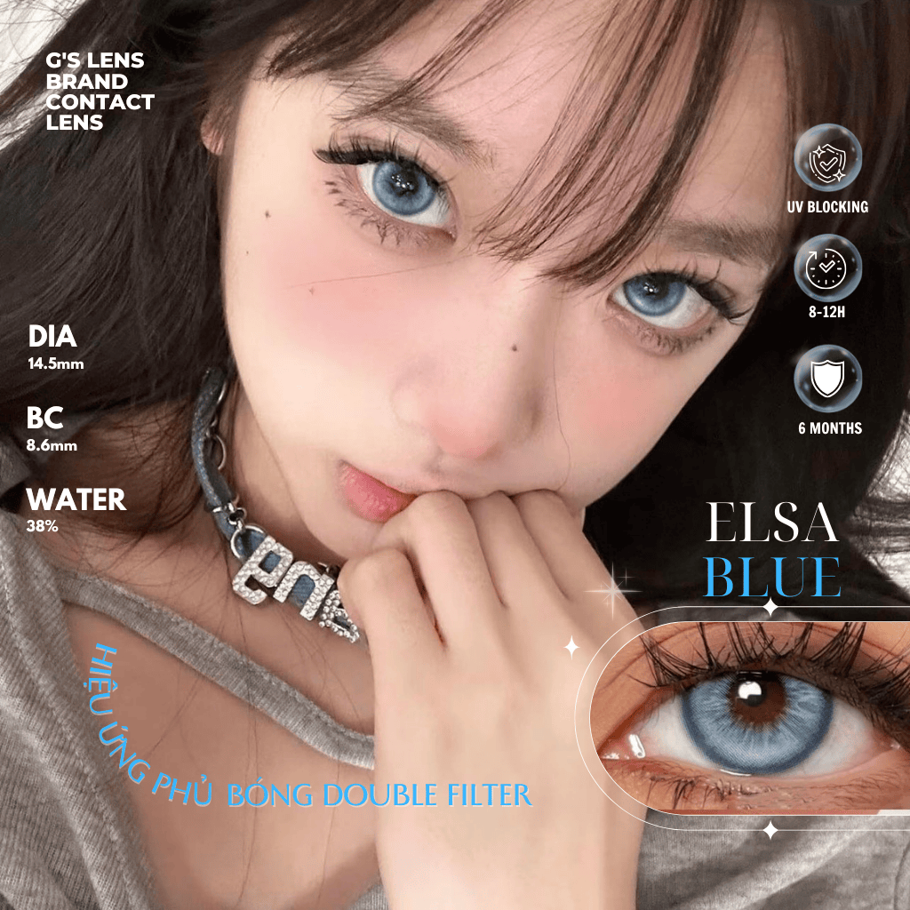 Kính áp tròng 6 tháng ELSA BLUE màu xanh dương sáng tây giãn tròng vừa GTRENDY - MC38
