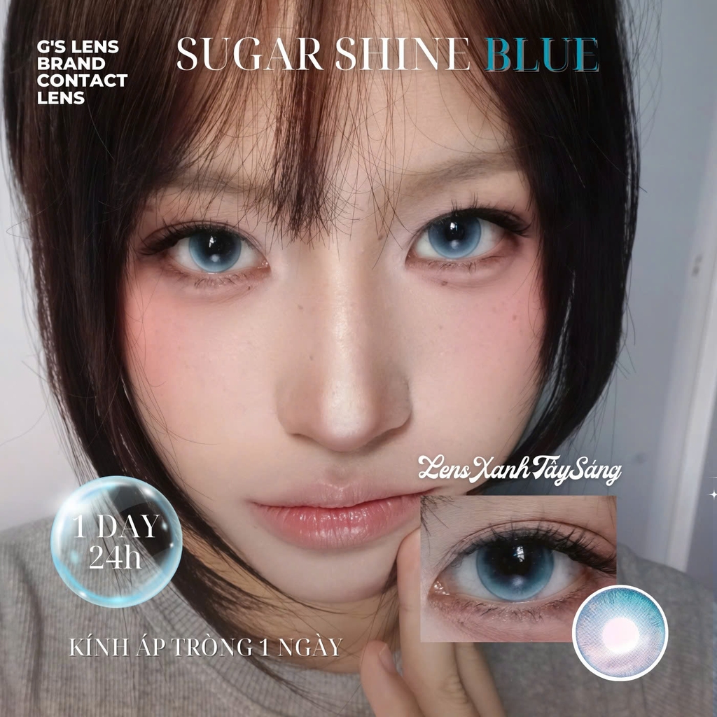 Kính áp tròng 1 ngày SUGAR SHINE BLUE màu xanh dương sáng tây giãn tròng nhỏ GTRENDY