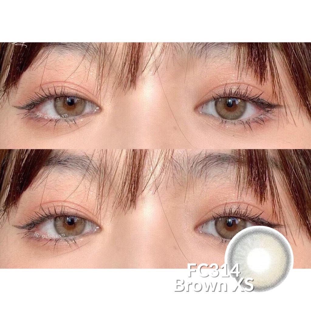 Lens Mắt Kính Áp Tròng Nâu Tự Nhiên Vân Xước Không Giãn Size Xs 14mm Có 0 Đến 7 Độ Cận Lệch Độ FC314 Brown G'S LENS