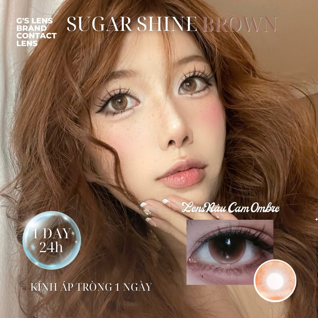 Kính áp tròng 1 ngày SUGAR SHINE BROWN màu nâu sáng tây giãn tròng nhỏ GTRENDY