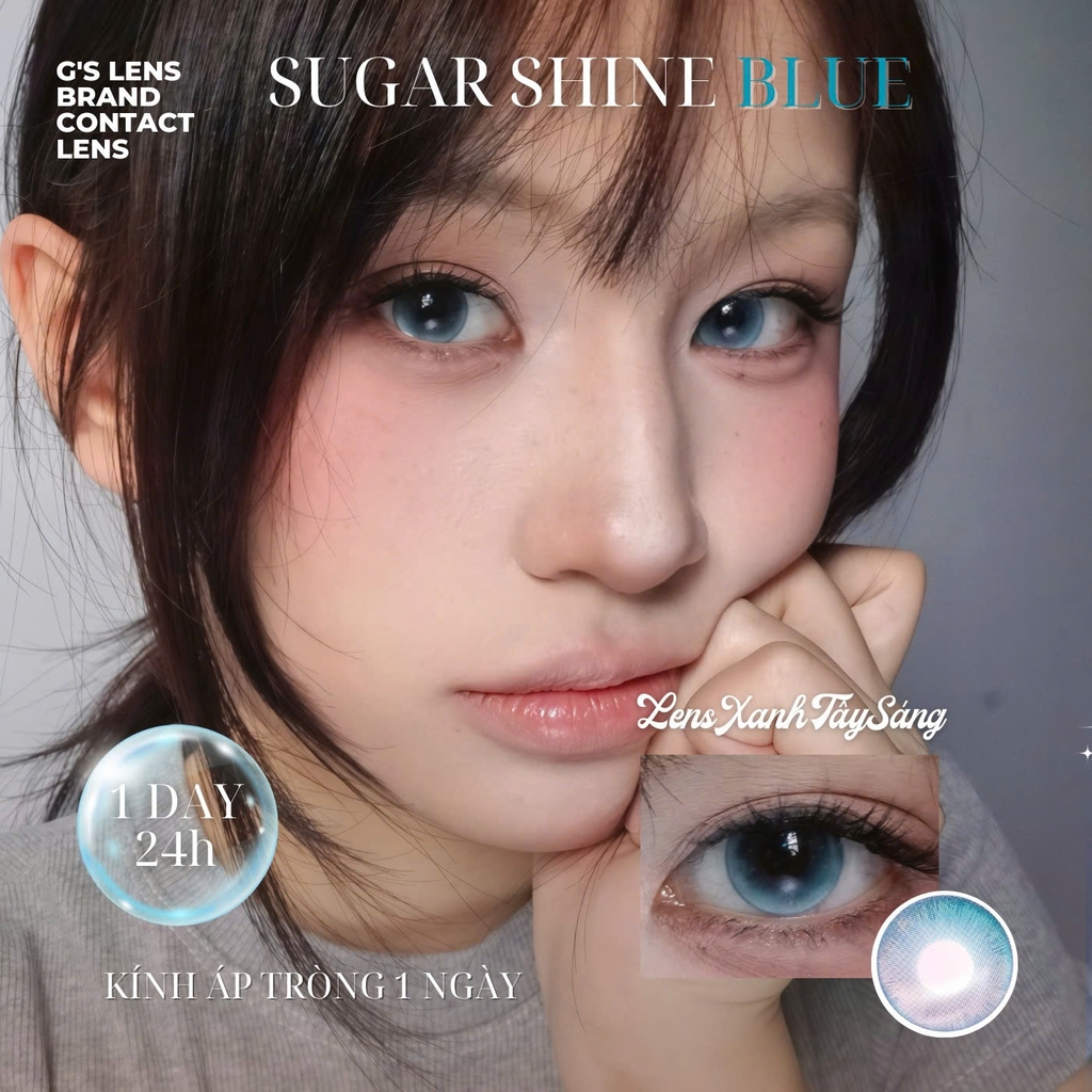 Kính áp tròng 1 ngày SUGAR SHINE BLUE màu xanh dương sáng tây giãn tròng nhỏ GTRENDY