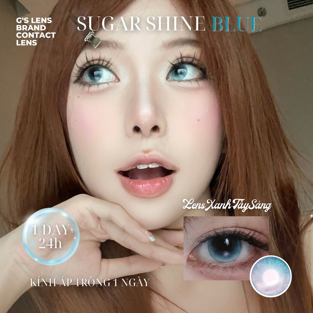 Kính áp tròng 1 ngày SUGAR SHINE BLUE màu xanh dương sáng tây giãn tròng nhỏ GTRENDY