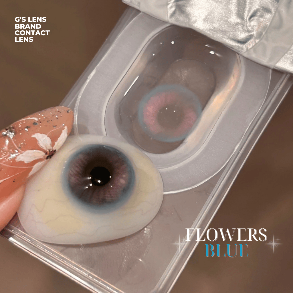 Kính áp tròng 6 tháng FLOWERS BLUE màu xanh dương sáng tây giãn tròng nhỏ GTRENDY - MCK1